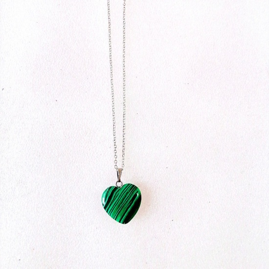 Picture of Malachite ( Natural ) Necklace Green Heart 43cm(16 7/8") long, 1 Piece