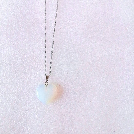 Picture of Opal ( Natural ) Necklace White Heart 43cm(16 7/8") long, 1 Piece
