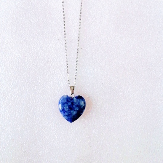 Picture of Stone ( Natural ) Necklace Blue Heart 43cm(16 7/8") long, 1 Piece