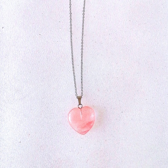 Picture of Stone ( Natural ) Necklace Pink Heart 43cm(16 7/8") long, 1 Piece