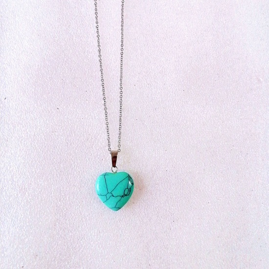 Picture of Turquoise ( Natural ) Necklace Green Heart 43cm(16 7/8") long, 1 Piece