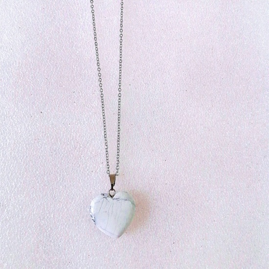 Picture of Turquoise ( Natural ) Necklace White Heart 43cm(16 7/8") long, 1 Piece