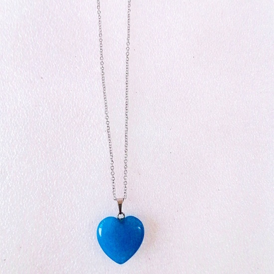 Picture of Stone ( Natural ) Necklace Blue Heart 43cm(16 7/8") long, 1 Piece