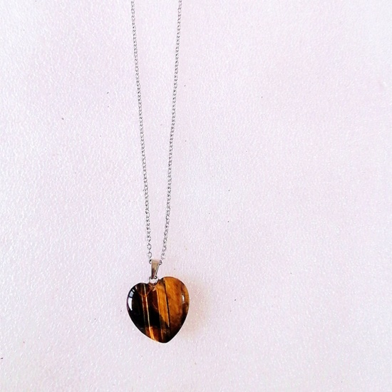 Picture of Tiger's Eyes ( Natural ) Necklace Brown Heart 43cm(16 7/8") long, 1 Piece