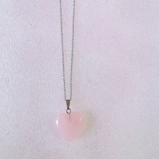 Picture of Crystal ( Natural ) Necklace Light Pink Heart 43cm(16 7/8") long, 1 Piece