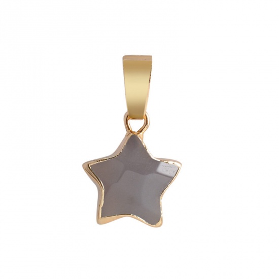 Picture of Agate ( Natural ) Necklace Gold Plated Gray Pentagram Star 60cm(23 5/8") long, 1 Piece