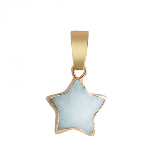 Picture of Stone ( Natural ) Necklace Gold Plated Light Blue Pentagram Star 60cm(23 5/8") long, 1 Piece