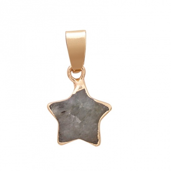 Picture of Spectrolite ( Natural ) Necklace Gold Plated Gray Pentagram Star 60cm(23 5/8") long, 1 Piece