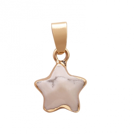 Picture of Howlite ( Synthetic ) Necklace Gold Plated White Pentagram Star 60cm(23 5/8") long, 1 Piece