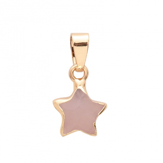 Picture of Rose Quartz ( Natural ) Necklace Gold Plated Pink Pentagram Star 60cm(23 5/8") long, 1 Piece