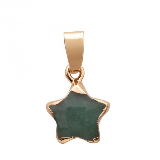 Picture of Stone ( Natural ) Necklace Gold Plated Dark Green Pentagram Star 60cm(23 5/8") long, 1 Piece