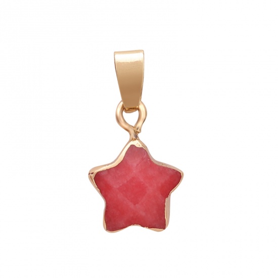 Picture of Carnelian ( Natural ) Necklace Gold Plated Red Pentagram Star 60cm(23 5/8") long, 1 Piece
