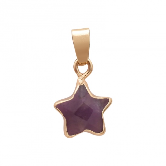 Picture of Amethyst ( Natural ) Necklace Gold Plated Purple Pentagram Star 60cm(23 5/8") long, 1 Piece