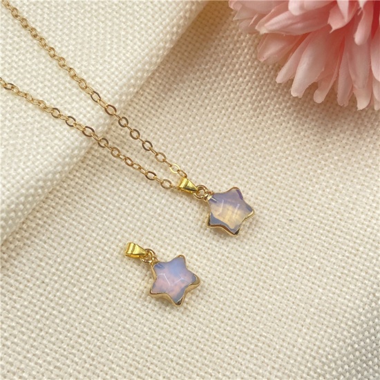 Picture of Opal ( Synthetic ) Necklace Gold Plated Ivory Pentagram Star 60cm(23 5/8") long, 1 Piece