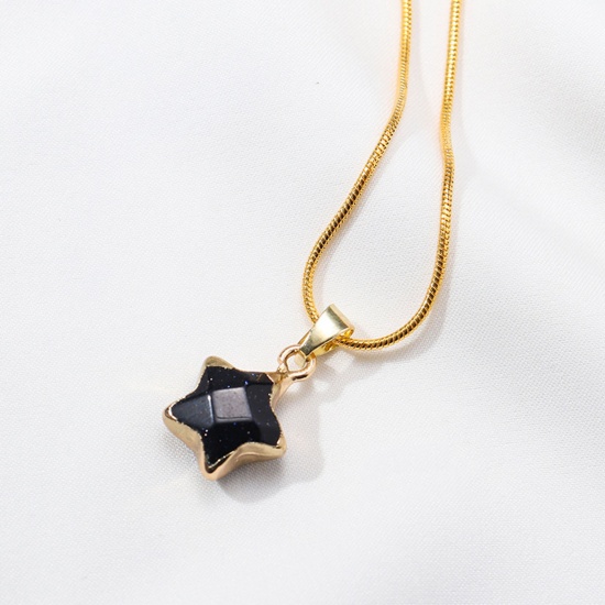 Picture of Blue Sand Stone ( Synthetic ) Necklace Gold Plated Blue Pentagram Star 60cm(23 5/8") long, 1 Piece