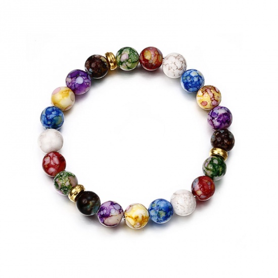 Image de Bracelets Raffinés Bracelets Délicats Bracelet de Perles en Agate Yoga ( Naturel ) Multicolore 17.4cm Long, 1 Pièce