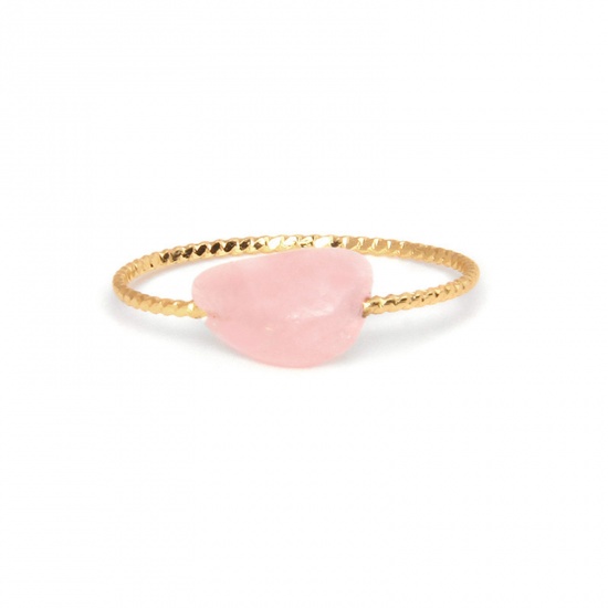 Picture of Rose Quartz ( Mix ) Unadjustable Simple Rings Gold Plated Gold Plated Irregular 18mm(US Size 7.75), 1 Piece