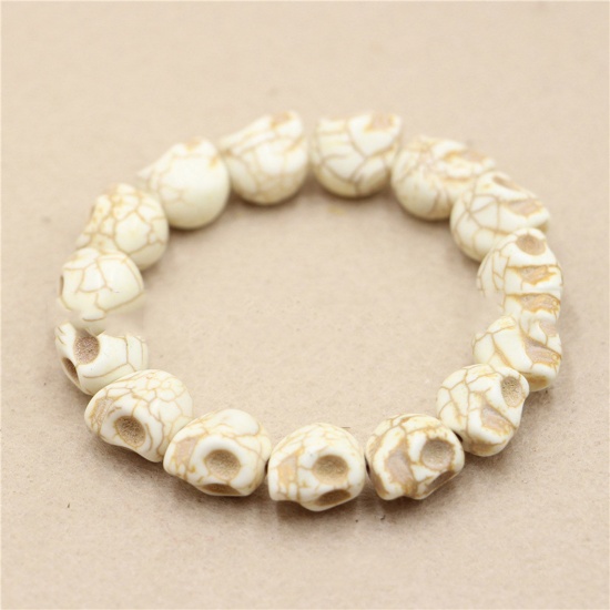 Immagine di Sintetico Turchese Halloween Bracciali Delicato bracciali delicate braccialetto in rilievo Bianco Cranio Elastico 18cm Lunghezza, 1 Pz