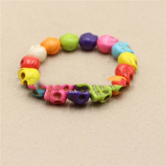 Immagine di Sintetico Turchese Halloween Bracciali Delicato bracciali delicate braccialetto in rilievo Multicolore Cranio Elastico 18cm Lunghezza, 1 Pz