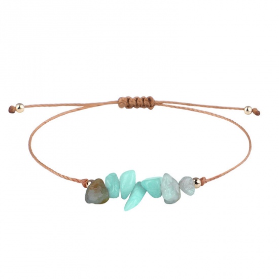 Bild von Natur Amazonit Böhmischer Stil Geflochtene Armbänder Bunt Chip Perlen Verstellbar 30cm lang, 1 Strang