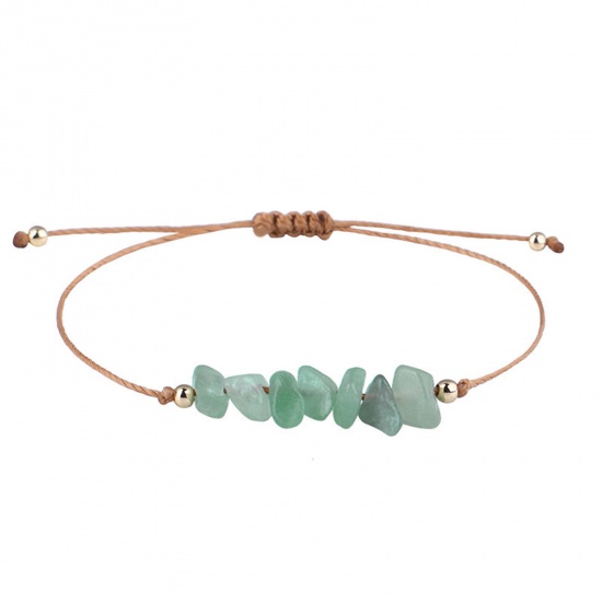 Bild von Natur Aventurinquarz Böhmischer Stil Geflochtene Armbänder Grün Chip Perlen Verstellbar 30cm lang, 1 Strang