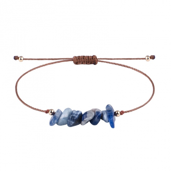 Bild von Natur Sodalith Böhmischer Stil Geflochtene Armbänder Blau Chip Perlen Verstellbar 30cm lang, 1 Strang