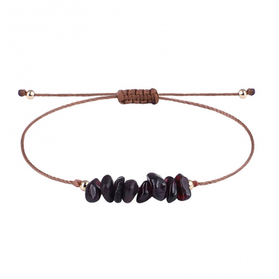 Imagen de Natural Granate Bohemia Pulseras Trenzadas Color de Vino Tinto Chip Beads Ajustable 30cm longitud, 1 Unidad