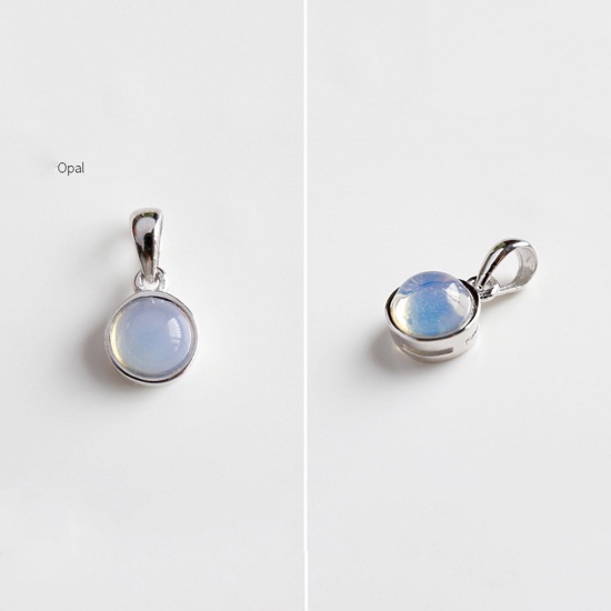 Bild von Opal ( Natur ) Charms Rund Silberfarbe Weiß 14mm x 7mm, 1 Stück