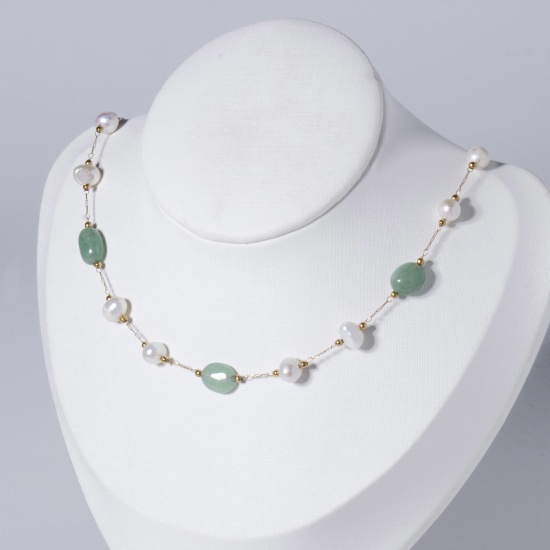 Bild von Aventurinquarz ( Natur/Gefärbt ) Halskette Vergoldet Grün Unregelmäßig Imitat Perle 50cm lang, 1 Strang