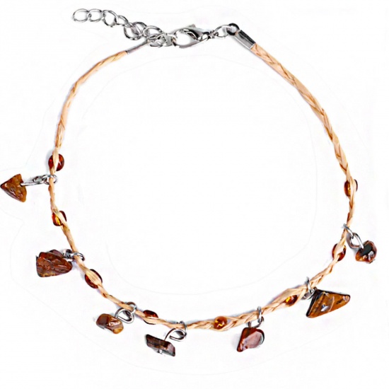 Immagine di Pietra di Occhi di Tigre Stile Bohemien Cavigliere Marrone Scheggia di Perle 22cm Lunghezza, 1 Pz