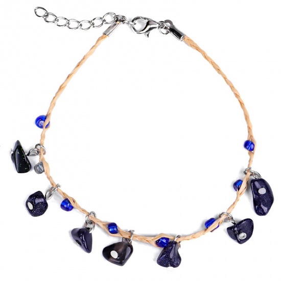 Immagine di Pietra di Sabbia Blu Stile Bohemien Cavigliere Blu Marino Scheggia di Perle 22cm Lunghezza, 1 Pz