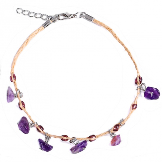 Immagine di Ametista Stile Bohemien Cavigliere Colore Viola Scheggia di Perle 22cm Lunghezza, 1 Pz