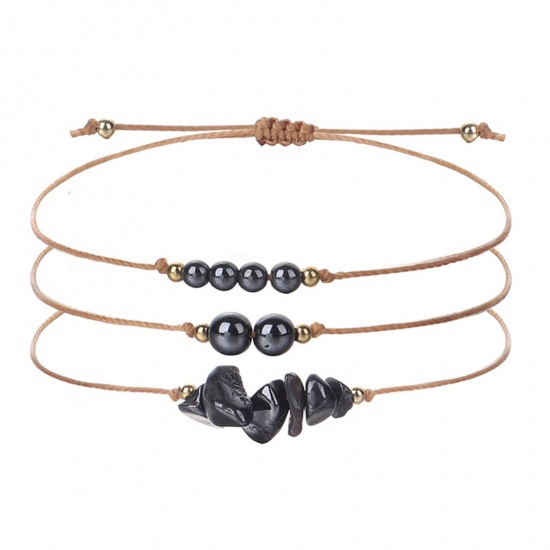 Immagine di Agata Stile Bohemien Set Bracciale Nero Scheggia di Perle Regolabile 30cm Lunghezza, 1 Serie ( 3 Pz/Serie)