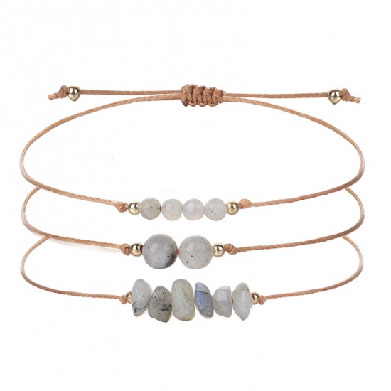 Immagine di Spectrolite Stile Bohemien Set Bracciale Grigio Scuro Scheggia di Perle Regolabile 30cm Lunghezza, 1 Serie ( 3 Pz/Serie)