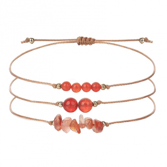 Immagine di Agata Stile Bohemien Set Bracciale Rosso Scheggia di Perle Regolabile 30cm Lunghezza, 1 Serie ( 3 Pz/Serie)
