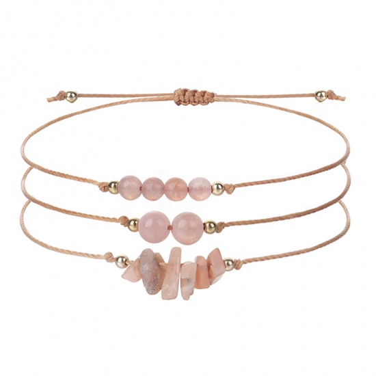 Immagine di Pietra Solare Stile Bohemien Set Bracciale Arancione Rosa Scheggia di Perle Regolabile 30cm Lunghezza, 1 Serie ( 3 Pz/Serie)