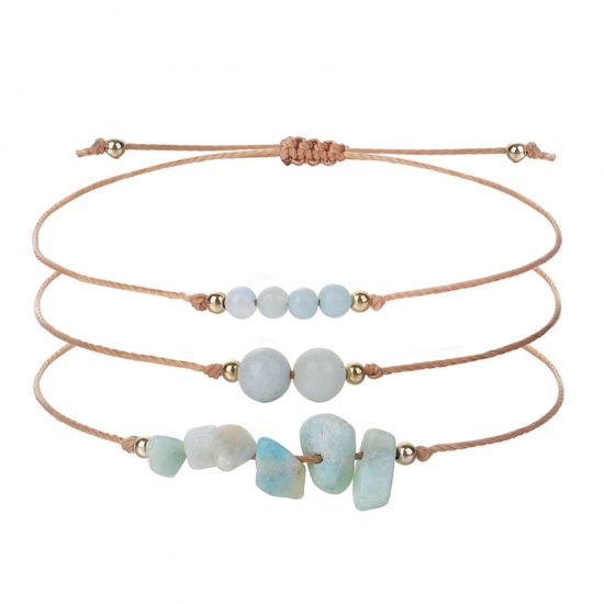 Immagine di Amazzonite Stile Bohemien Set Bracciale Verde Scheggia di Perle Regolabile 30cm Lunghezza, 1 Serie ( 3 Pz/Serie)