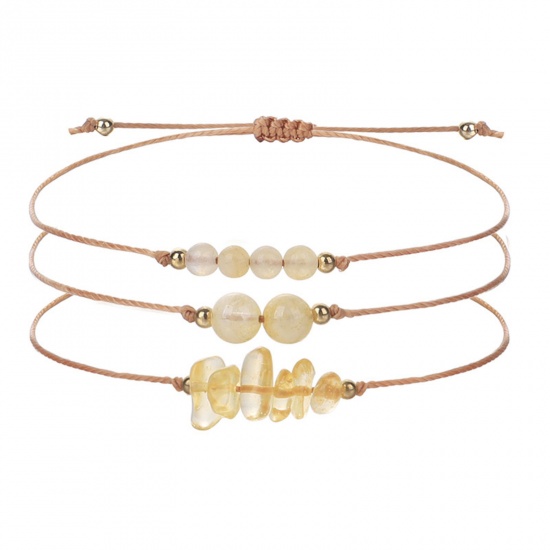 Immagine di Citrino Stile Bohemien Set Bracciale Giallo Scheggia di Perle Regolabile 30cm Lunghezza, 1 Serie ( 3 Pz/Serie)
