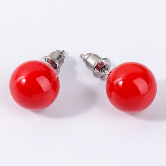 Bild von Stainless Steel & Shell ( Natural ) Ear Post Stud Earrings Silver Tone stainless steel Round With Stoppers 8mm Dia., Post/ Wire Size: (20 gauge), 1 Pair