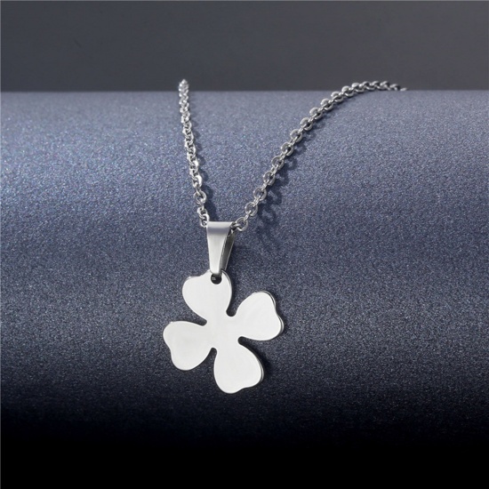 Immagine di 304 Acciaio Inossidabile Cavo Catena Collana Tono Argento Fiore 45cm Lunghezza, 1 Pz