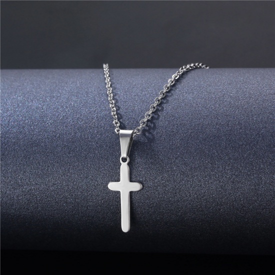 Immagine di 304 Acciaio Inossidabile Religione Cavo Catena Collana Tono Argento Croce 45cm Lunghezza, 1 Pz