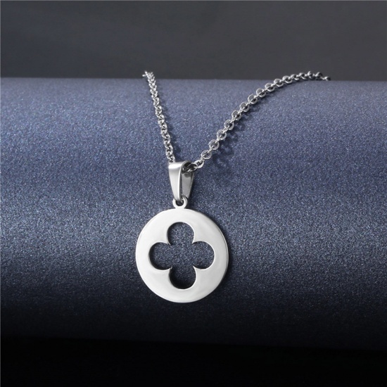 Immagine di 304 Acciaio Inossidabile Cavo Catena Collana Tono Argento Tondo Fiore 45cm Lunghezza, 1 Pz