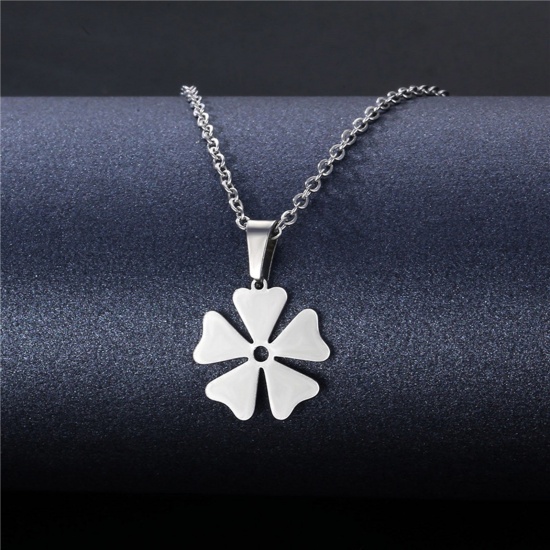 Immagine di 304 Acciaio Inossidabile Cavo Catena Collana Tono Argento Fiore 45cm Lunghezza, 1 Pz