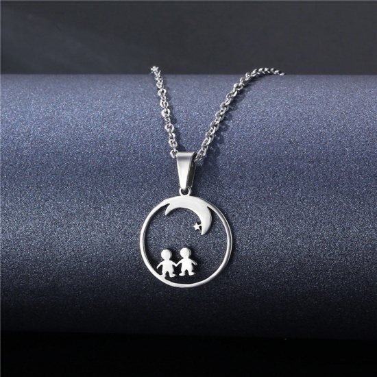 Immagine di 304 Acciaio Inossidabile San Valentino Cavo Catena Collana Tono Argento Tondo Amante 45cm Lunghezza, 1 Pz