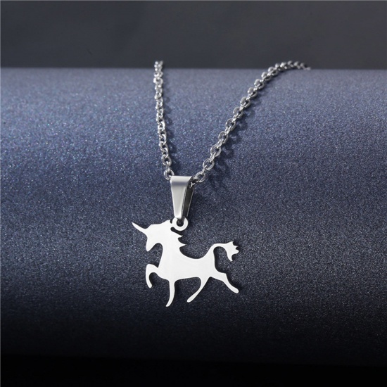Immagine di 304 Acciaio Inossidabile Beniamino Contorno Cavo Catena Collana Tono Argento Cavallo 45cm Lunghezza, 1 Pz
