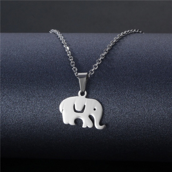 Immagine di 304 Acciaio Inossidabile Beniamino Contorno Cavo Catena Collana Tono Argento Elefante 45cm Lunghezza, 1 Pz