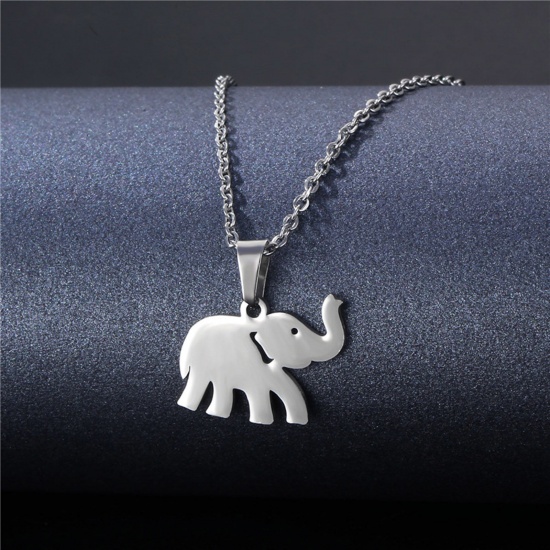 Immagine di 304 Acciaio Inossidabile Beniamino Contorno Cavo Catena Collana Tono Argento Elefante 45cm Lunghezza, 1 Pz