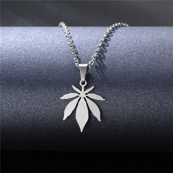 Immagine di 304 Acciaio Inossidabile Cavo Catena Collana Tono Argento Foglia 45cm Lunghezza, 1 Pz