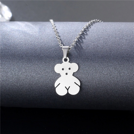 Immagine di 304 Stainless Steel Pet Silhouette Link Cable Chain Necklace Silver Tone Bear Animal 45cm(17 6/8") long, 1 Piece