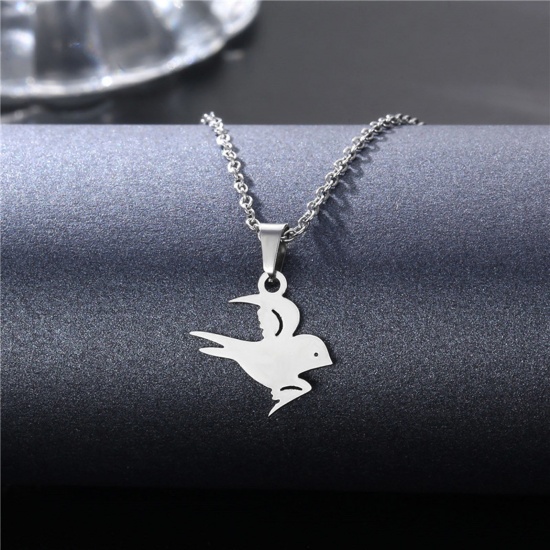 Immagine di 304 Acciaio Inossidabile Beniamino Contorno Cavo Catena Collana Tono Argento Uccello 45cm Lunghezza, 1 Pz